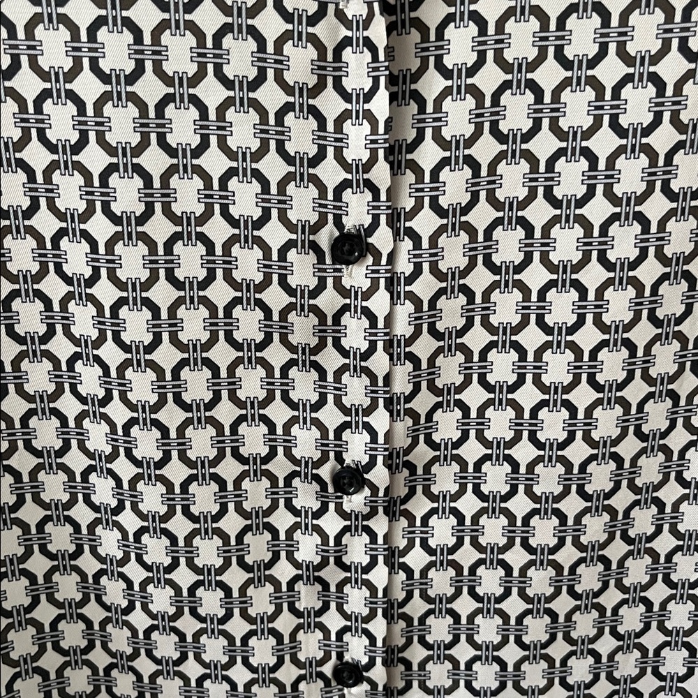 Tahari Black and White Geometric Long Sleeve Shirt Blouse - Picture 3 of 6